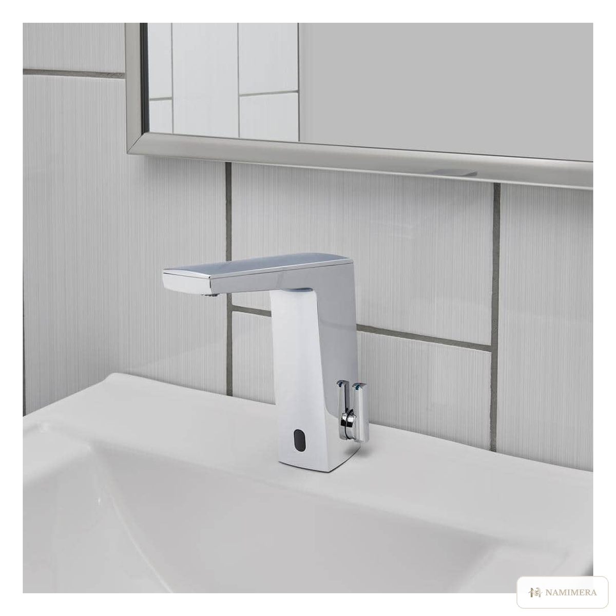 Namimera Commercial Touchless Bathroom Faucet with Thermostatic Shut-Off, 0.5 GPM, Polished Chrome - detail view
