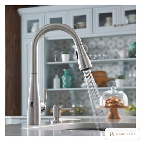 Namimera Touchless Pull-Down Kitchen Faucet with Soap Dispenser, 1.5 GPM, Stainless - detail view
