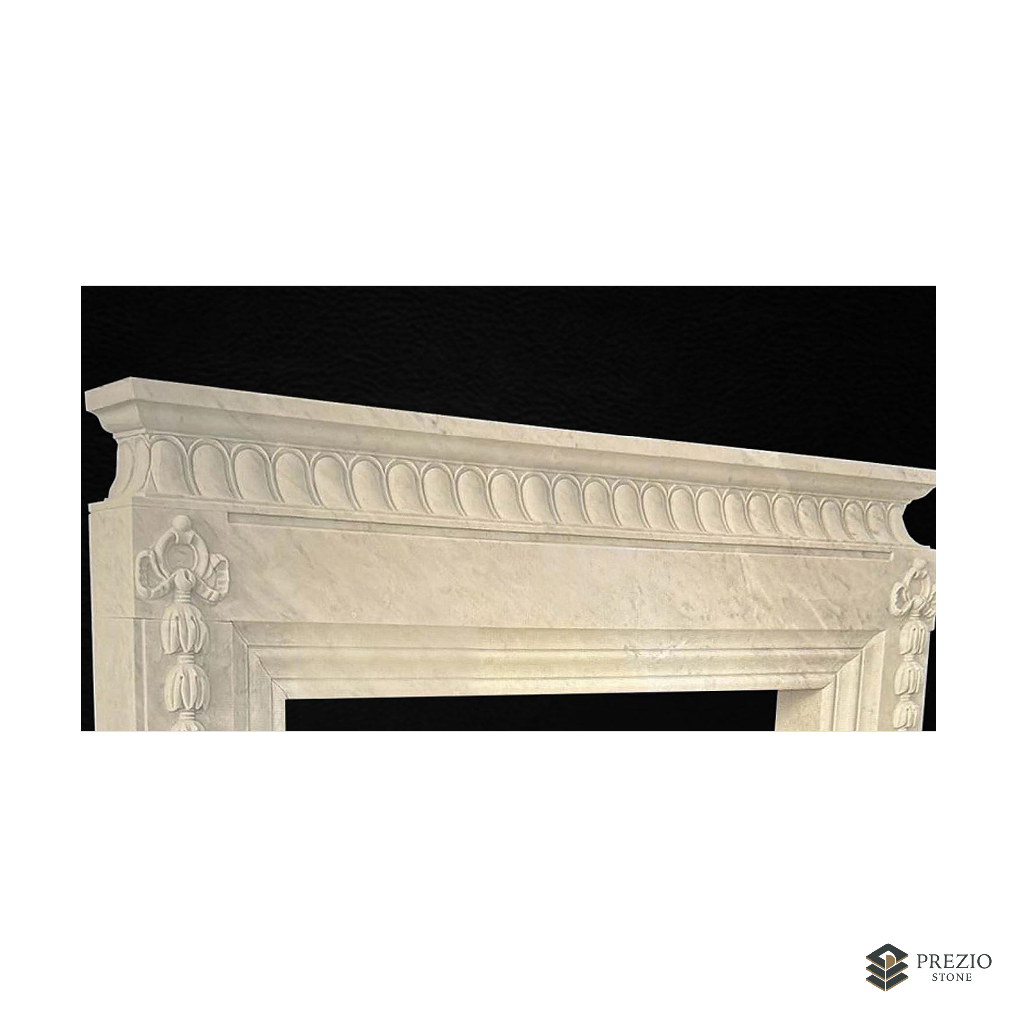 Prezio Stone Celeste Carved Stone Fireplace Mantel in Carrara Marble - texture detail