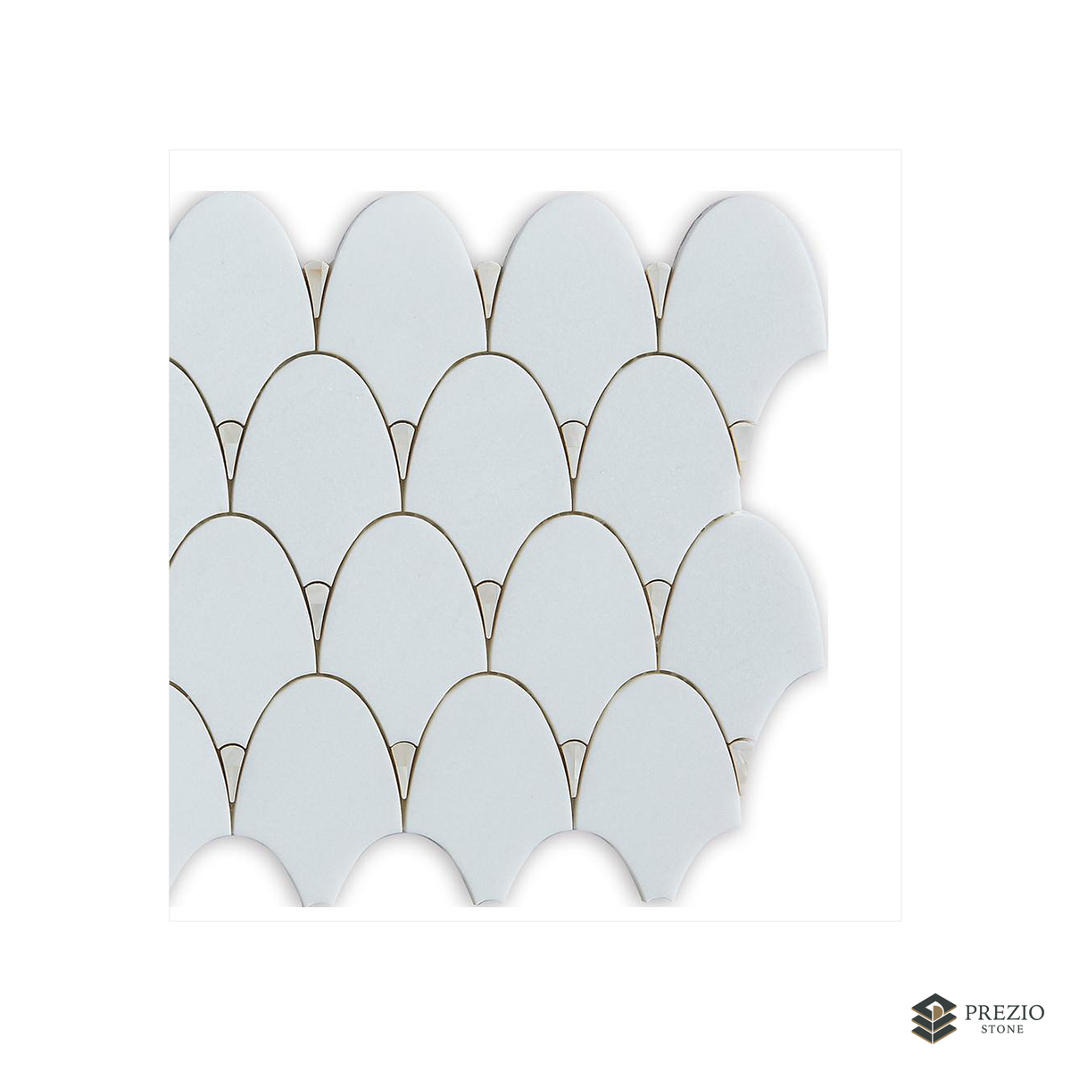 Prezio Stone Fish Scale Fan Waterjet Mosaic with Brass Tips, Polished Marble - texture detail