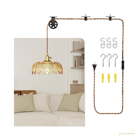 Light Archon Petal 10 in. Amber Ribbed Glass Plug-In Pendant - construction detail