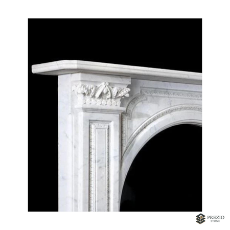 Prezio Stone Florence 79 in. W Carved Stone Fireplace Mantel in Carrara Marble - texture detail