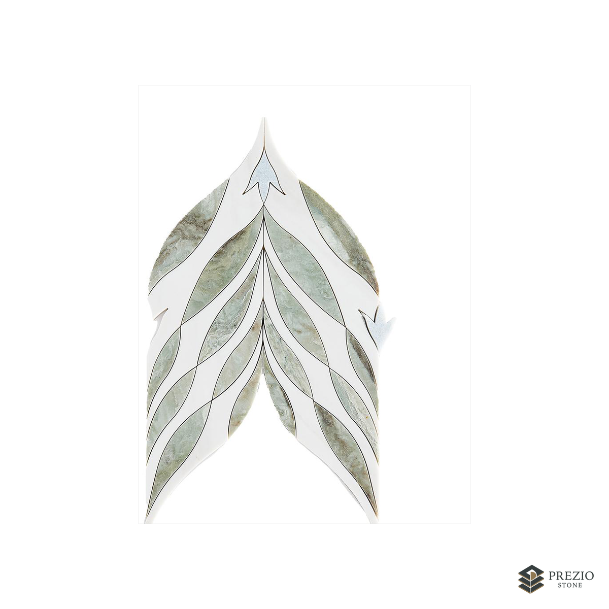 Prezio Stone Feather Arrow Waterjet Mosaic with Brass Accents, Marble in Four Colorways - texture detail