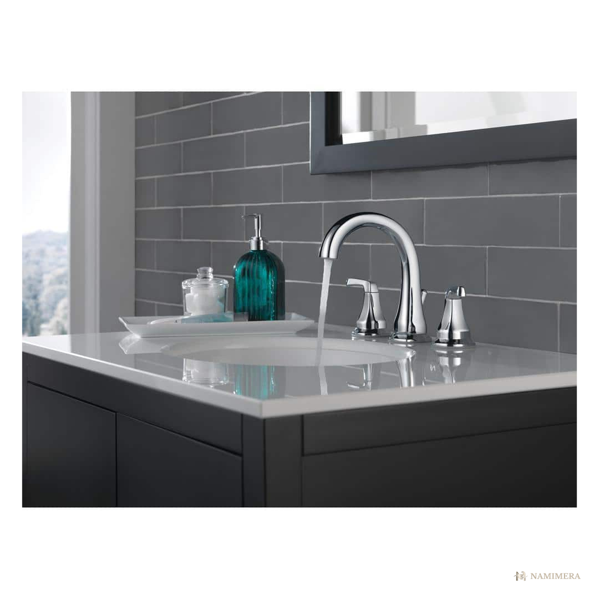 Namimera 8 in. Widespread Double-Handle Bathroom Faucet, 6 to 16 in. Centers, 1.2 GPM, Chrome - detail view