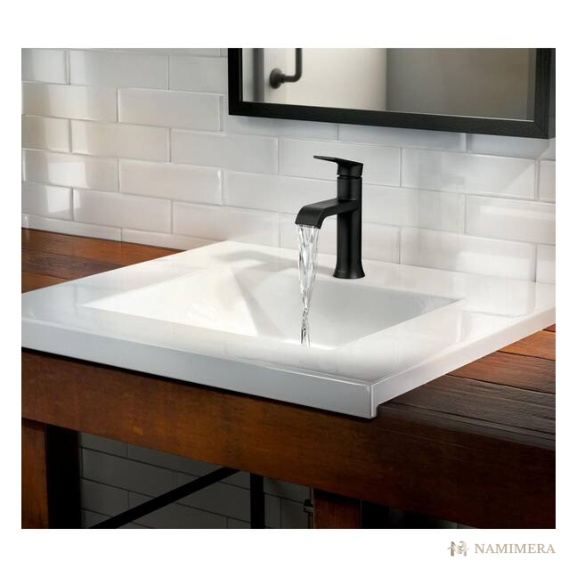 Namimera Single-Hole Single-Handle High-Arc Bathroom Faucet, 1.2 GPM, Matte Black - detail view