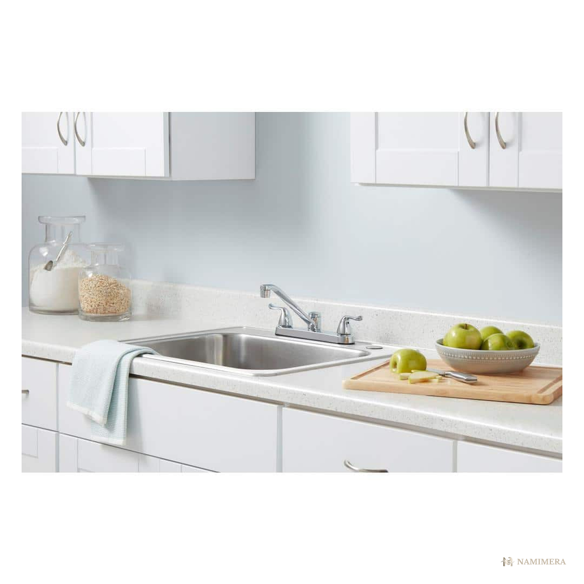 Namimera Low-Profile 2-Handle Standard Kitchen Faucet, 1.8 GPM, Chrome - detail view