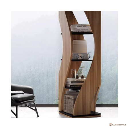 Cabinet Forge Walnut S-Wave Rotating Bookcase - construction detail