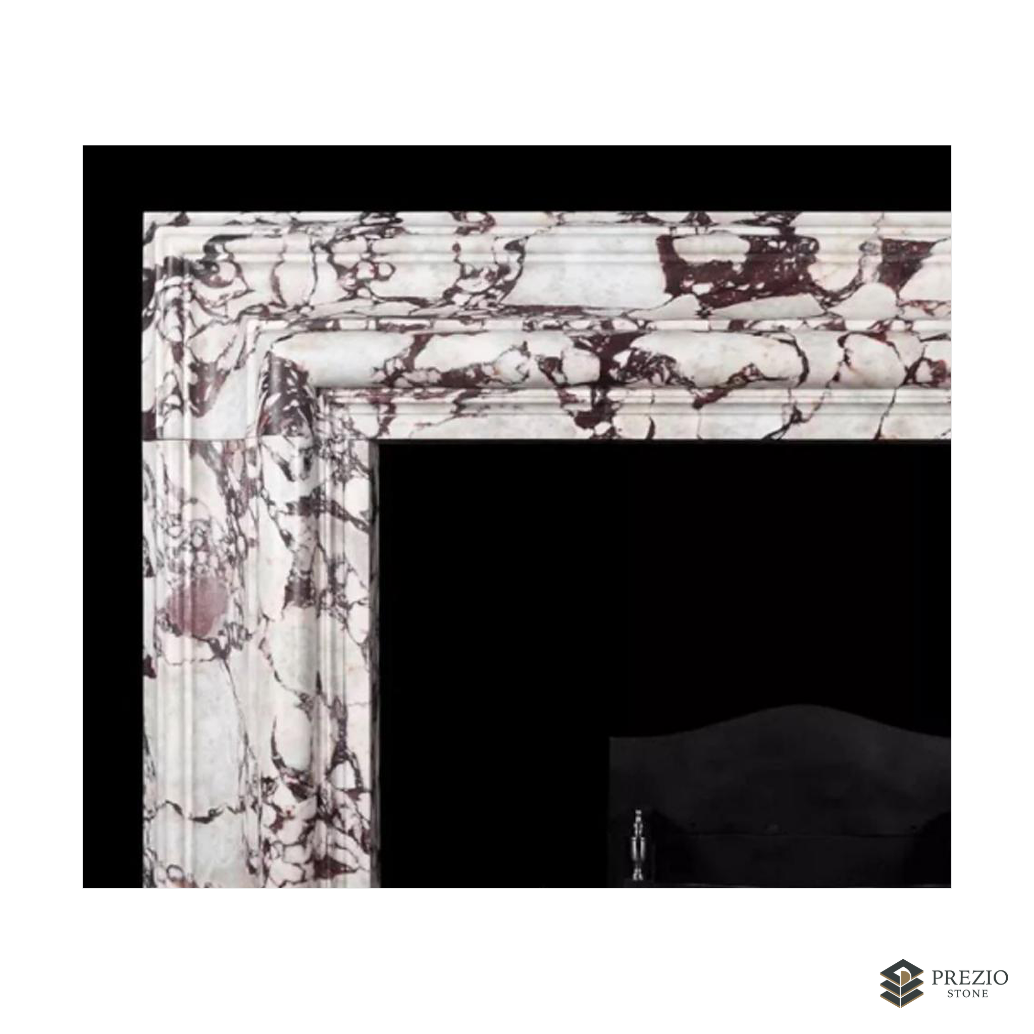 Prezio Stone Sylvie 64 in. W Carved Stone Fireplace Mantel in Calacatta Viola Marble - texture detail