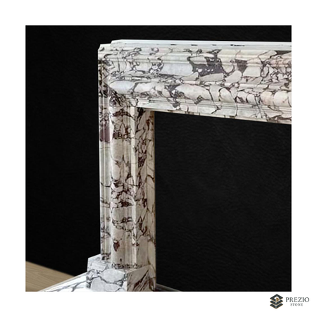 Prezio Stone Beatrice 55 in. W Carved Stone Fireplace Mantel in Calacatta Viola Marble - texture detail