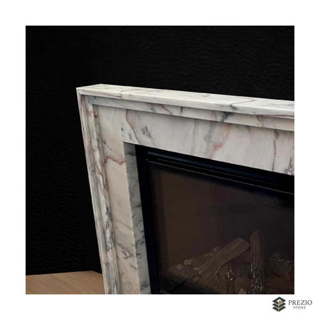 Prezio Stone Evelyn Carved Stone Fireplace Mantel in Moz White Marble - texture detail