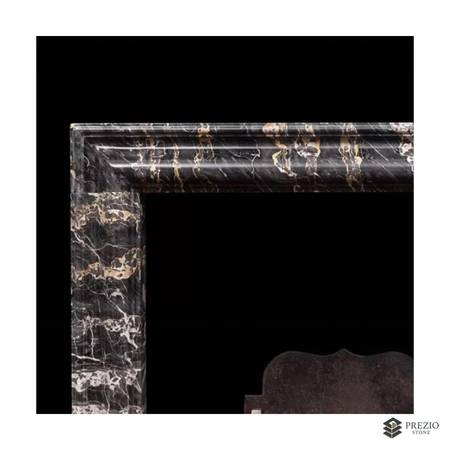 Prezio Stone Delilah 48 in. W Carved Stone Fireplace Mantel in Nero Portoro - texture detail