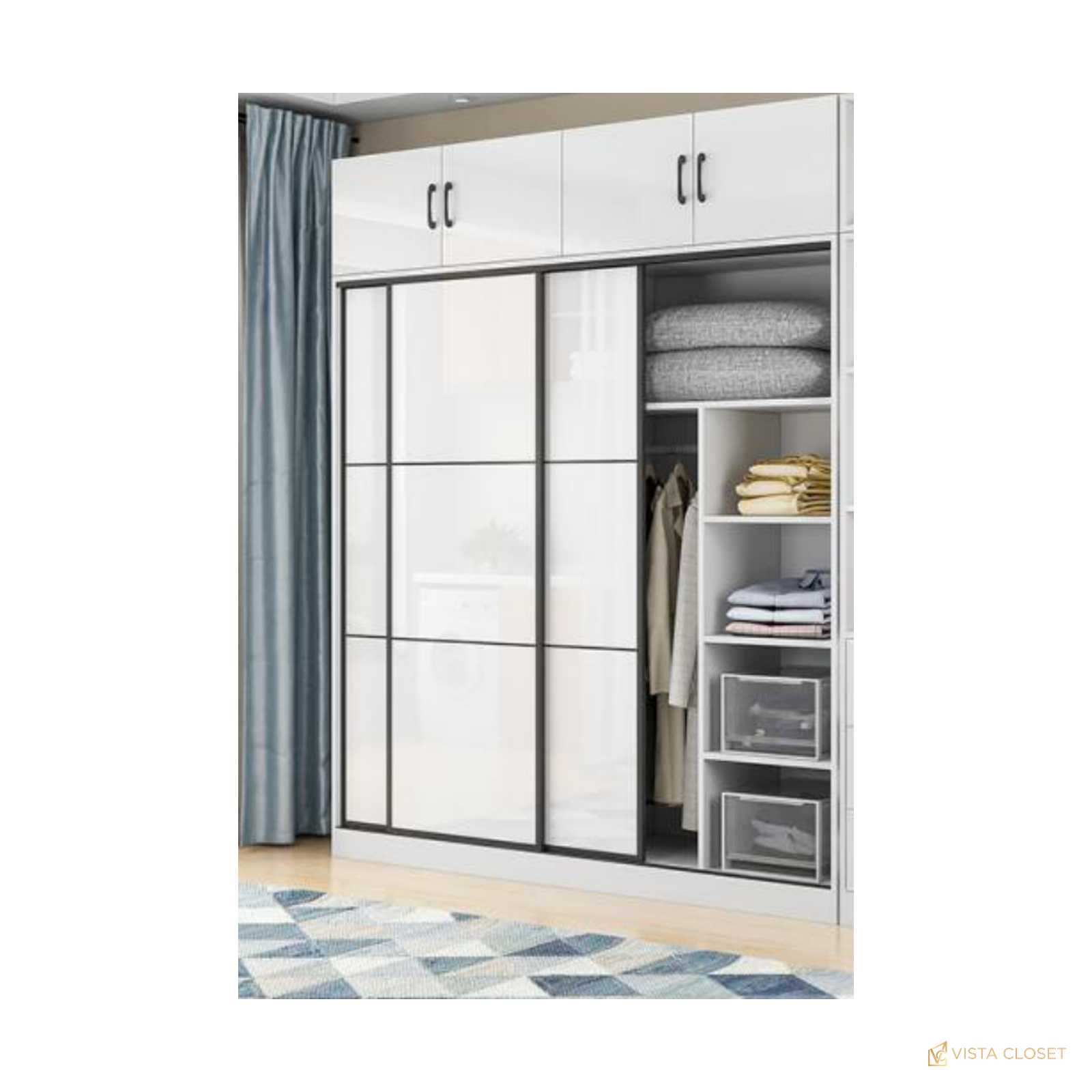 Vista Closet White Grid-Frame Sliding Wardrobe - construction detail