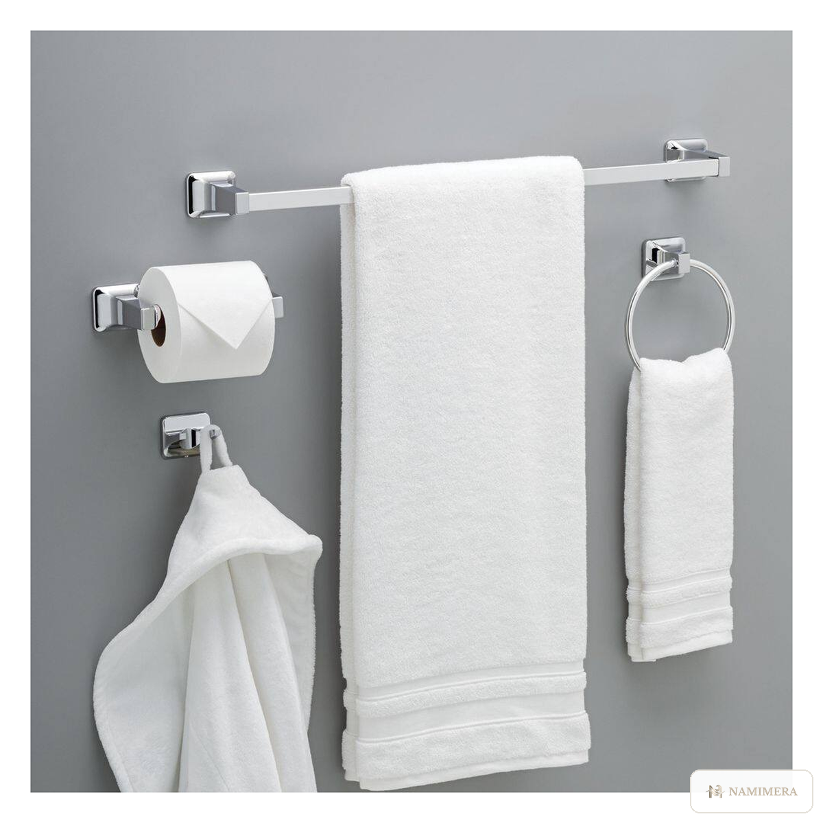 Namimera 4-Piece Bath Hardware Set with 24 in. Towel Bar, Polished Chrome - detail view