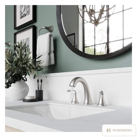 Namimera 8 in. Widespread Double-Handle Bathroom Faucet, 1.2 GPM, Brushed Nickel - detail view