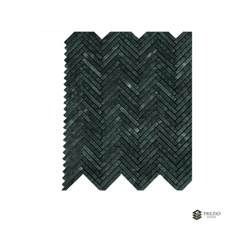 Prezio Stone Verde Herringbone Mosaic, Green Marble Strip Sheet - texture detail