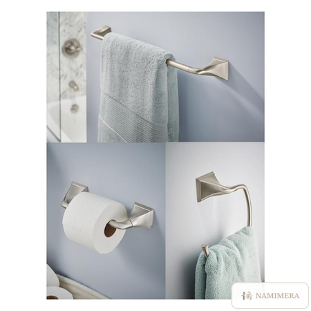 Namimera 3-Piece Bath Hardware Set with 24 in. Towel Bar, Brushed Nickel - detail view