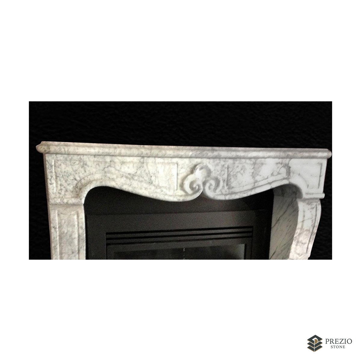 Prezio Stone Nora Carved Stone Fireplace Mantel in Carrara Marble - texture detail