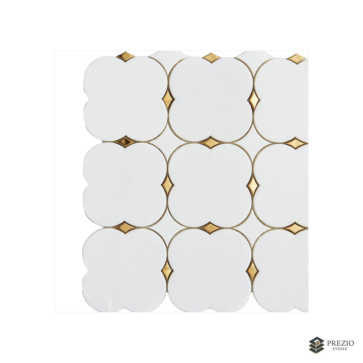 Prezio Stone Octagon Dot Waterjet Mosaic with Brass Diamonds, Polished Marble - texture detail