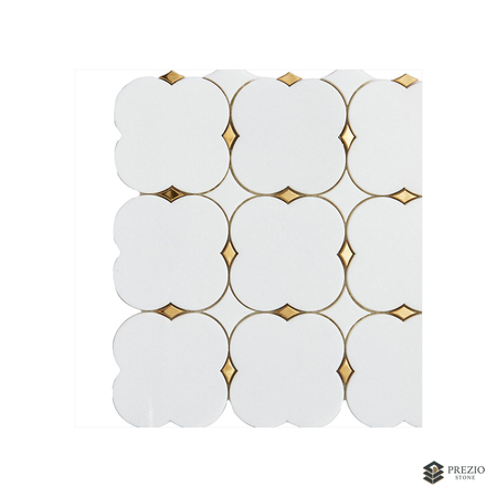 Prezio Stone Octagon Dot Waterjet Mosaic with Brass Diamonds, Polished Marble - texture detail