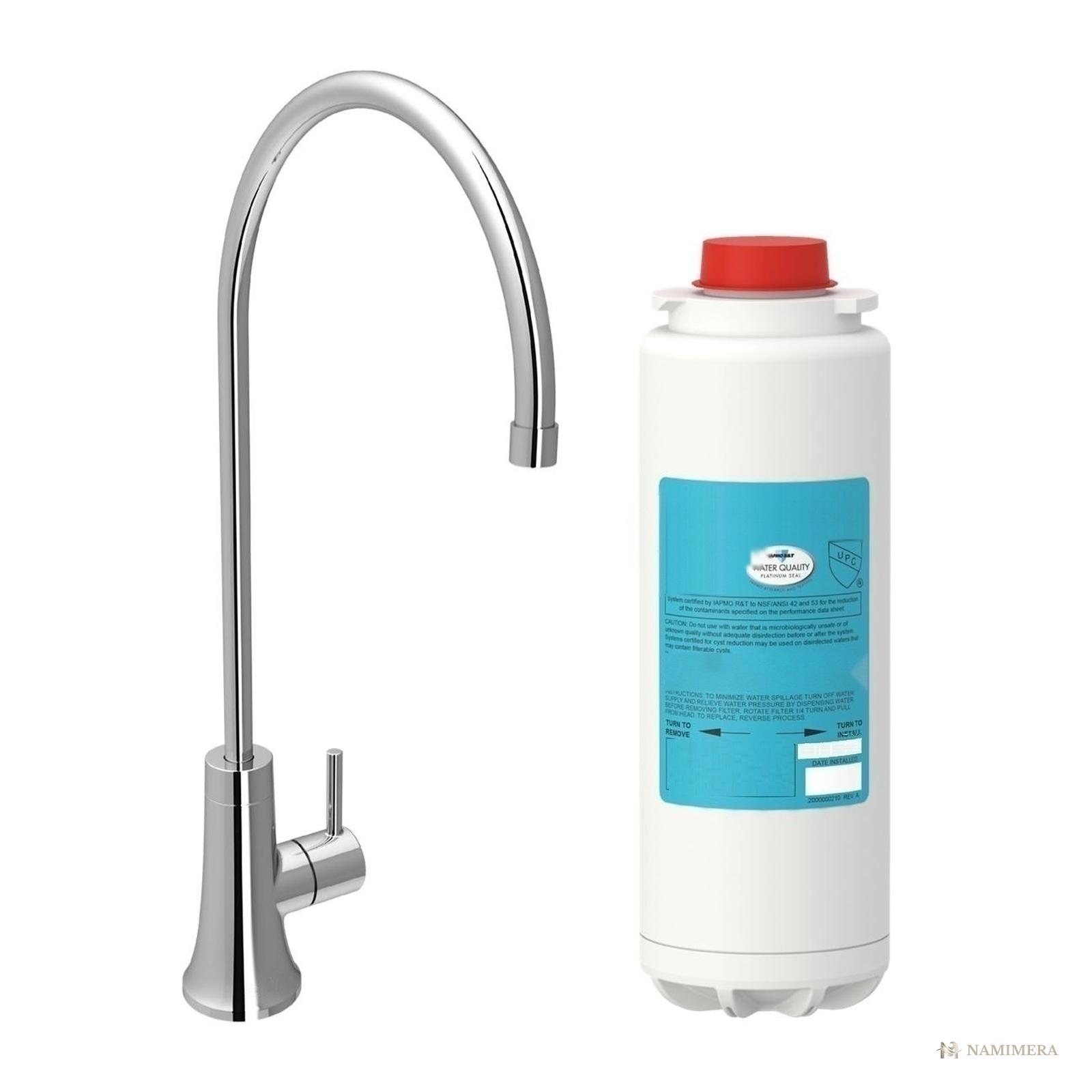 Namimera Filtered Drinking Water Faucet with Included Filter, 1.5 GPM, Chrome - detail view