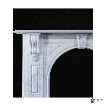 Prezio Stone Juliette 76 in. W Carved Stone Fireplace Mantel in Carrara Marble - texture detail