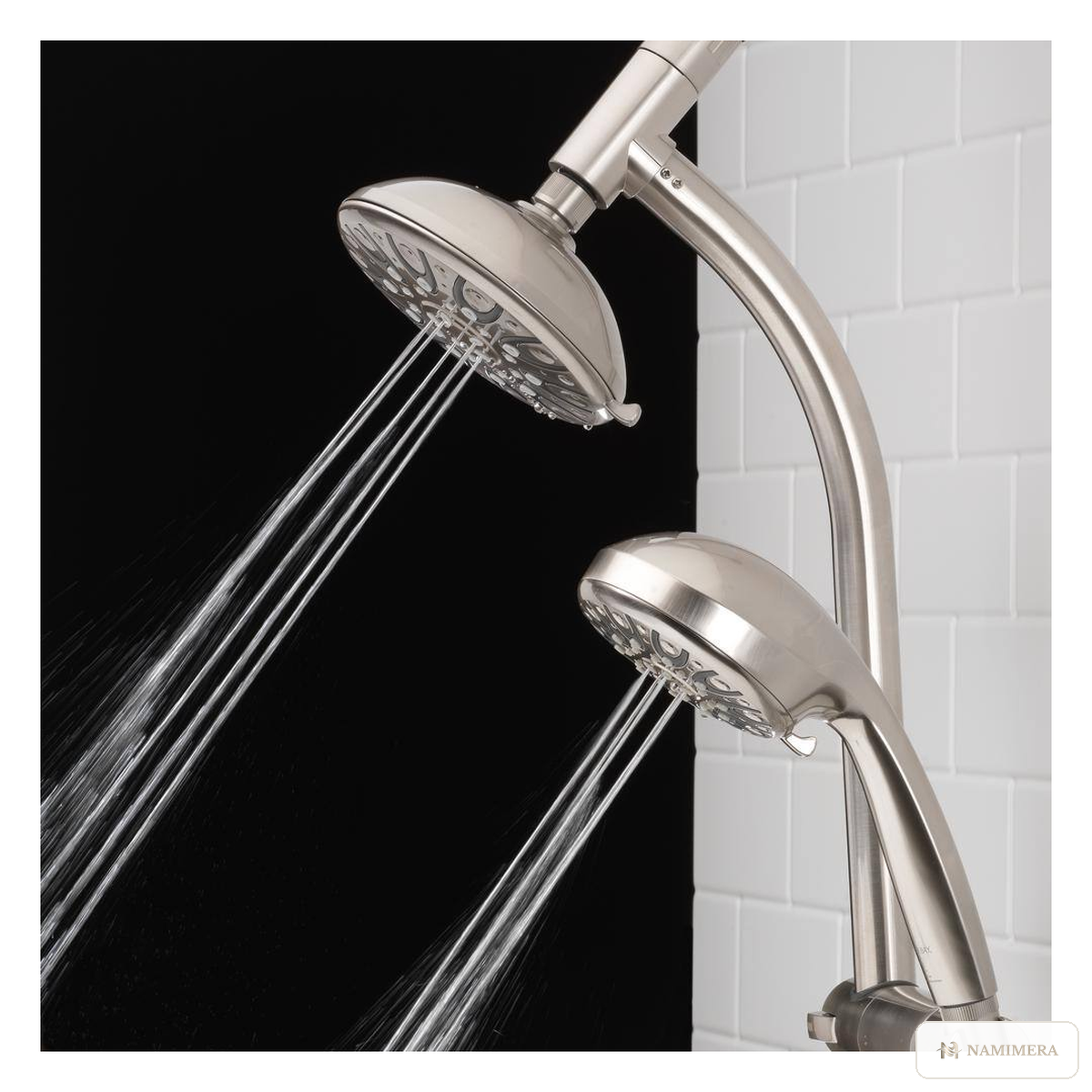 Namimera 6-Spray Wall Bar Shower Kit with Rain Head and Handheld, 1.8 GPM, Brushed Nickel - detail view