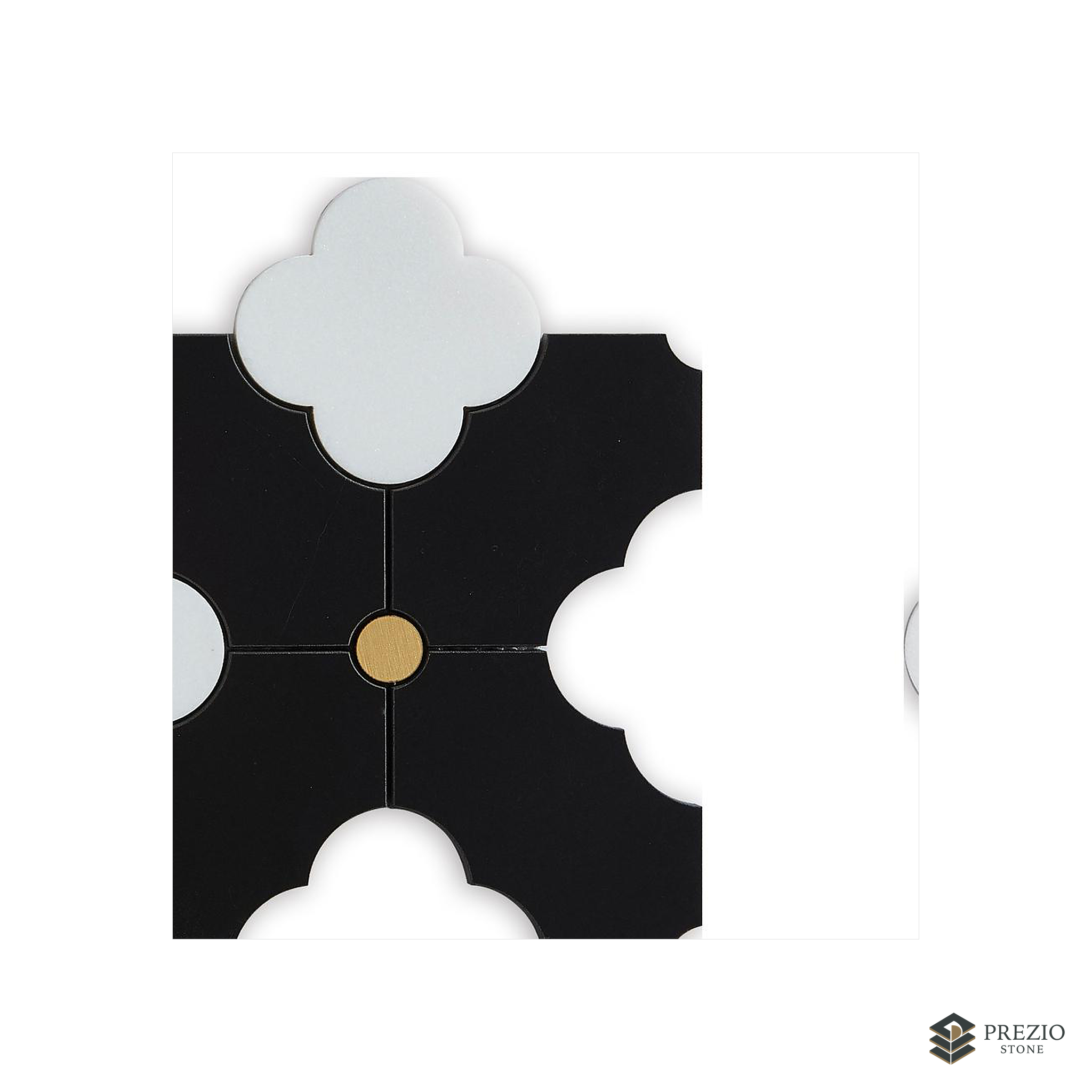 Prezio Stone Quatrefoil Clover Waterjet Mosaic with Brass Dots, Marble and Onyx - texture detail