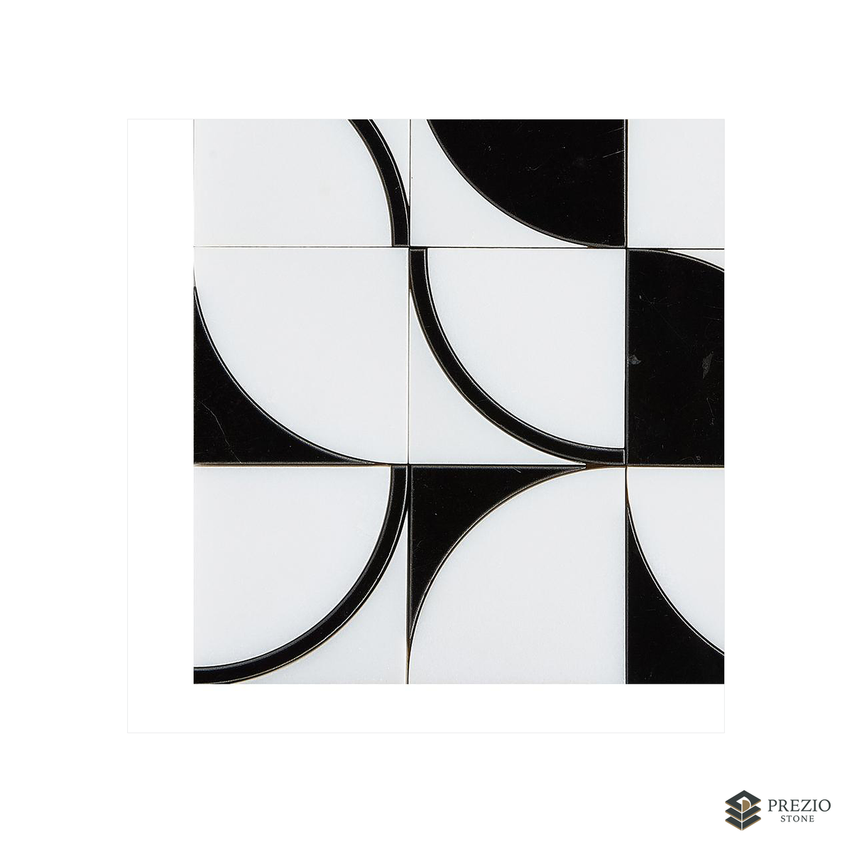 Prezio Stone Quadrant Fan Waterjet Mosaic, Green and Black Marble - texture detail