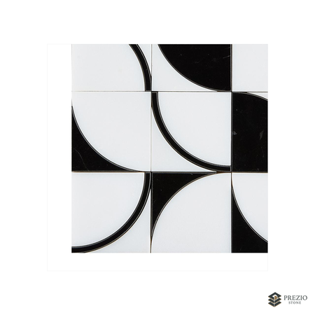 Prezio Stone Quadrant Fan Waterjet Mosaic, Green and Black Marble - texture detail