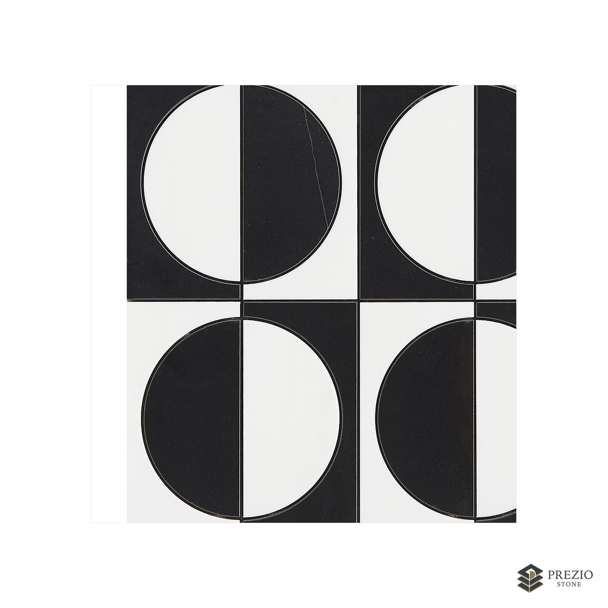 Prezio Stone Half Moon Checker Waterjet Mosaic, Marble in Three Checker Colorways - texture detail