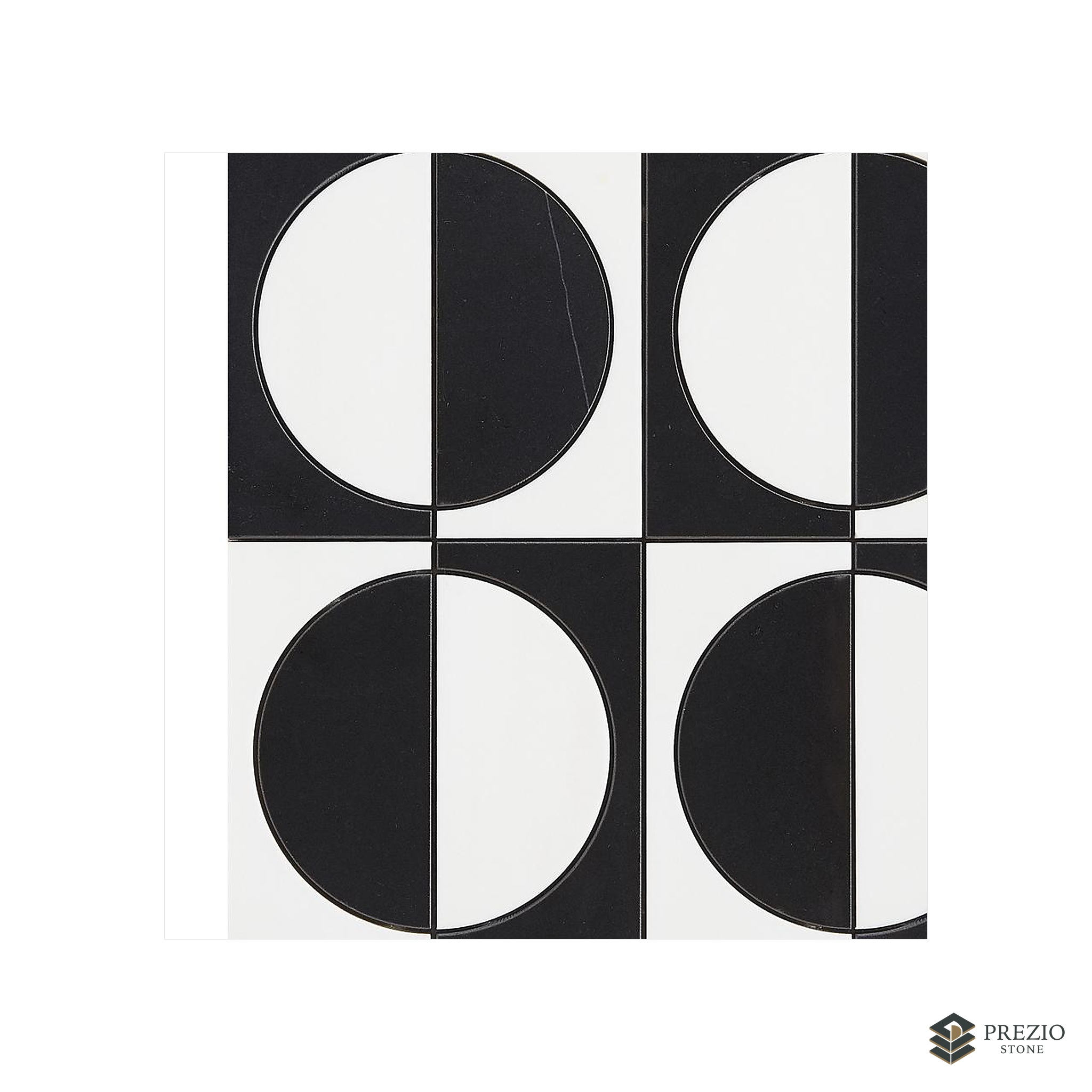 Prezio Stone Half Moon Checker Waterjet Mosaic, Marble in Three Checker Colorways - texture detail