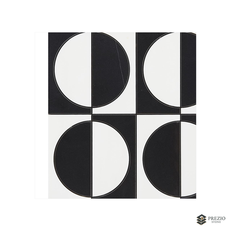 Prezio Stone Half Moon Checker Waterjet Mosaic, Marble in Three Checker Colorways - texture detail