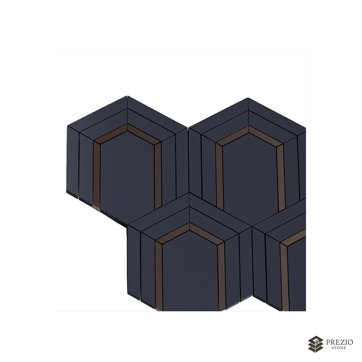 Prezio Stone Framed Hexagon Waterjet Mosaic, Verde and Navy Marble - texture detail