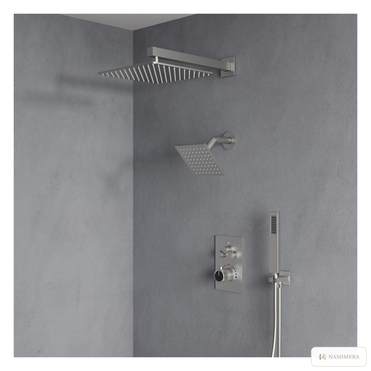 Namimera Thermostatic Shower System with 12 in. Rain Head, 6 Body Jets, and Handheld, Matte Black - bn finish