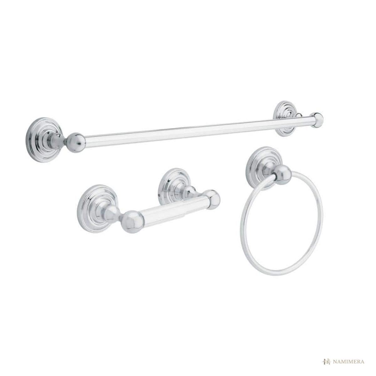 Namimera 3-Piece Traditional Bath Hardware Set with 24 in. Towel Bar, Brushed Nickel - pc finish