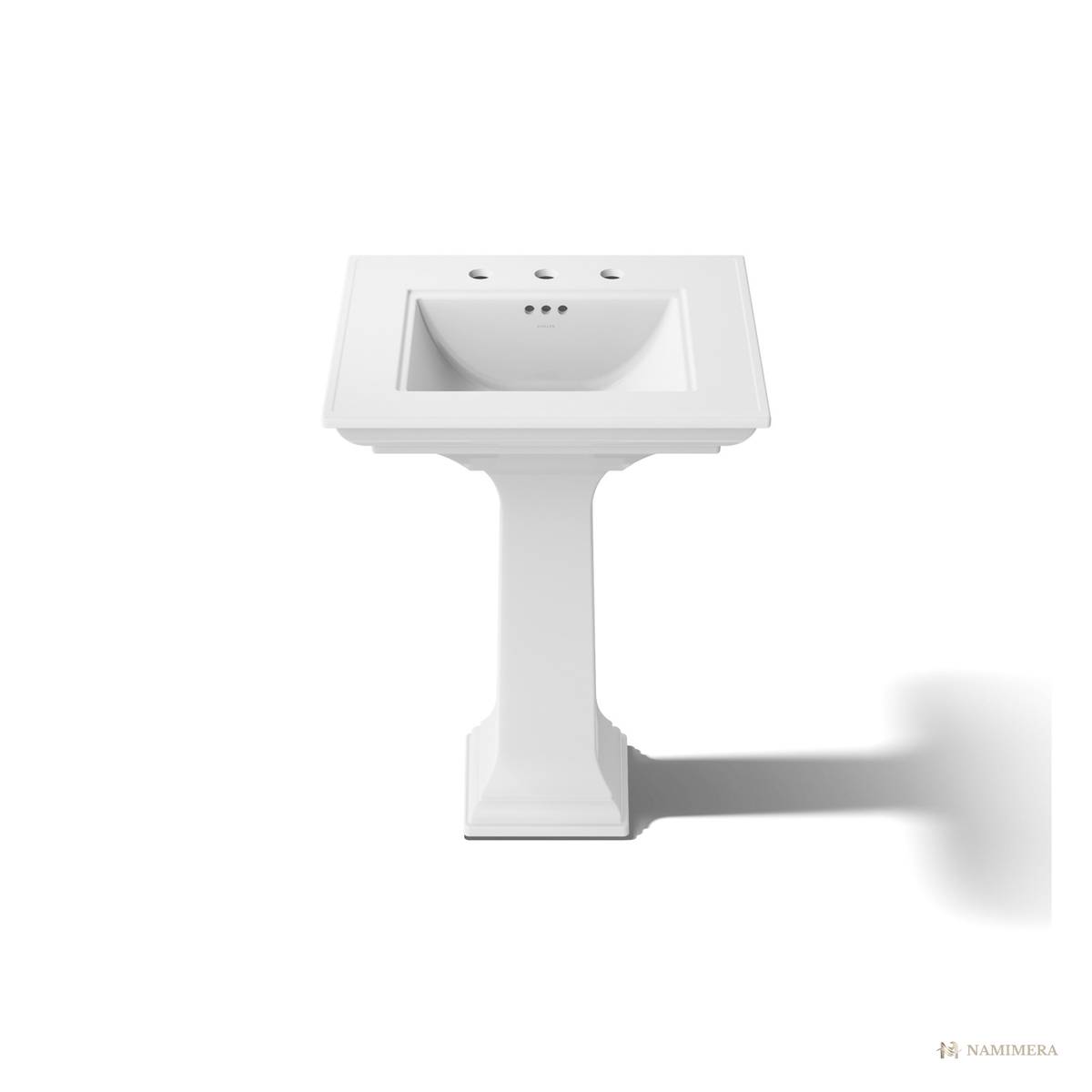 Namimera 25 in. Rectangular Fireclay Pedestal Bathroom Sink Combo, 8 in. Widespread, White - product view