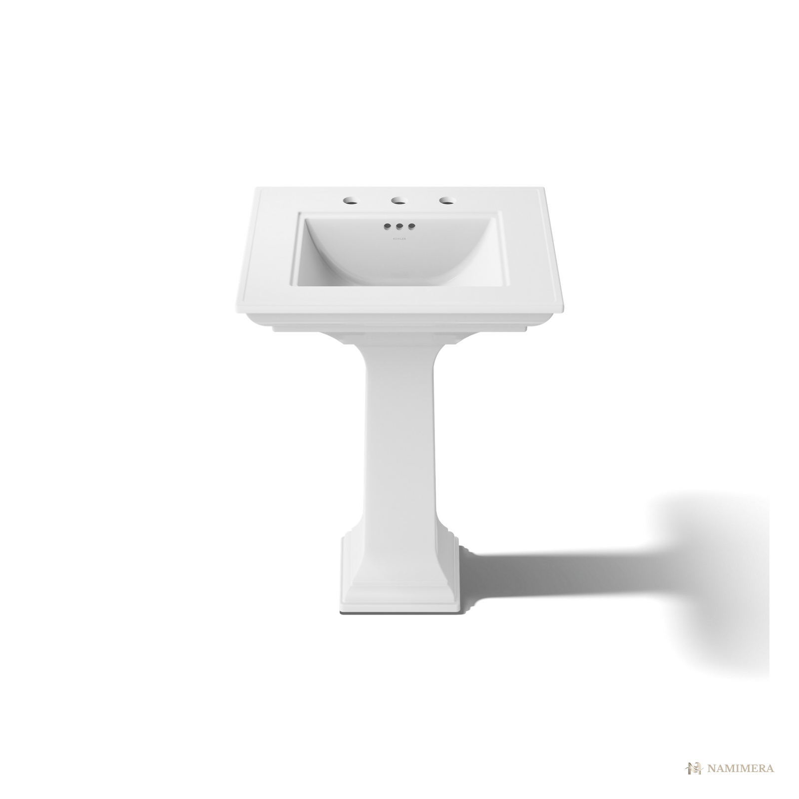 Namimera 25 in. Rectangular Fireclay Pedestal Bathroom Sink Combo, 8 in. Widespread, White - product view