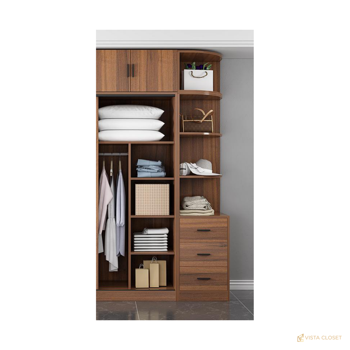 Vista Closet Deep Walnut 2-Door Sliding Wardrobe - interior layout