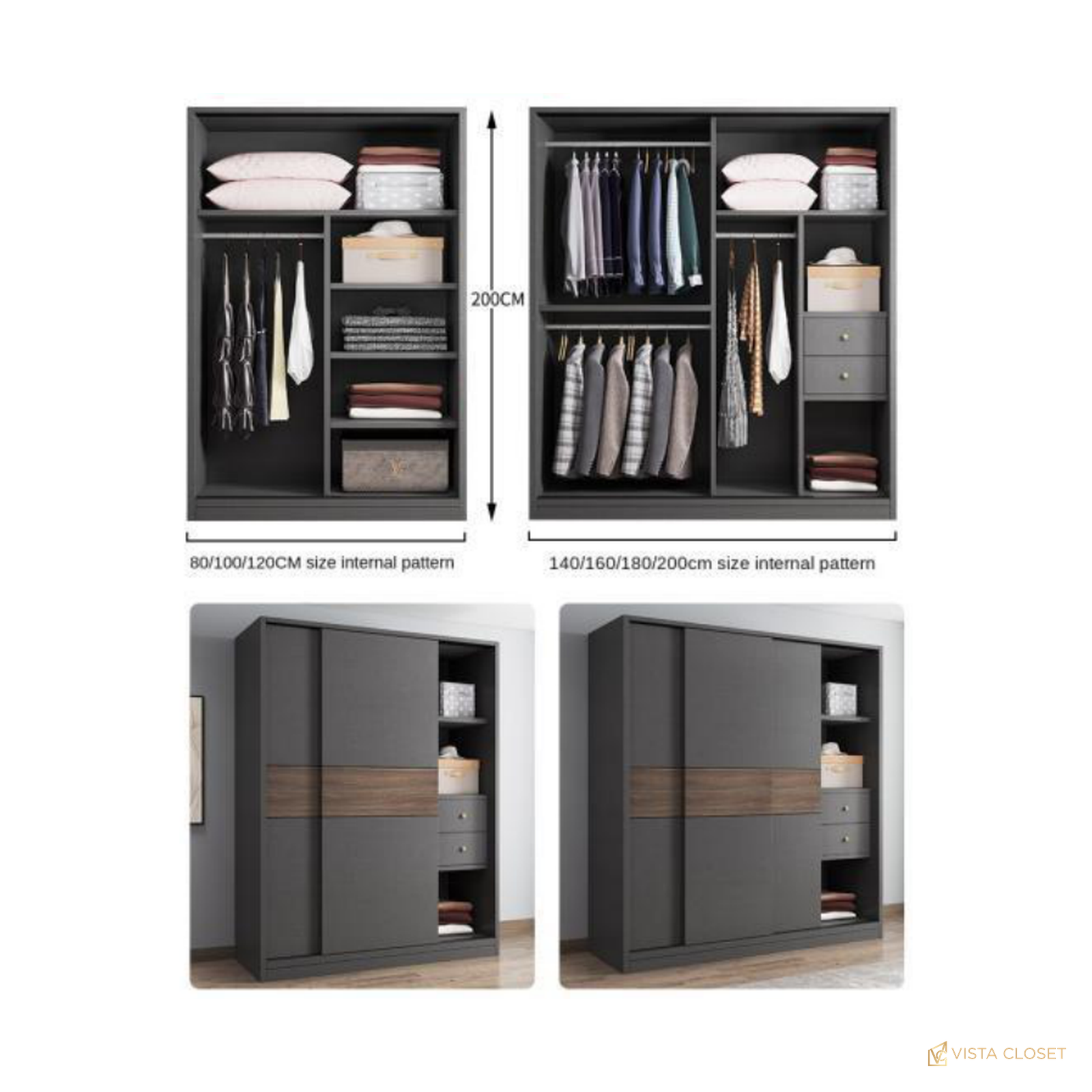 Vista Closet Graphite Gray Sliding Wardrobe - interior layout