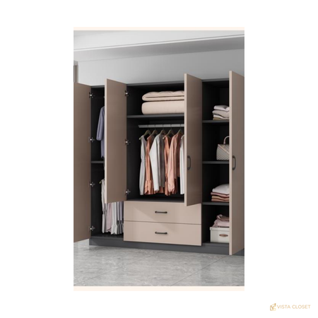 Vista Closet Cream and Graphite Hinged Wardrobe - open interior view