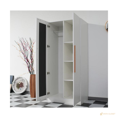 Vista Closet White Mirror-Door Hinged Wardrobe - open interior view