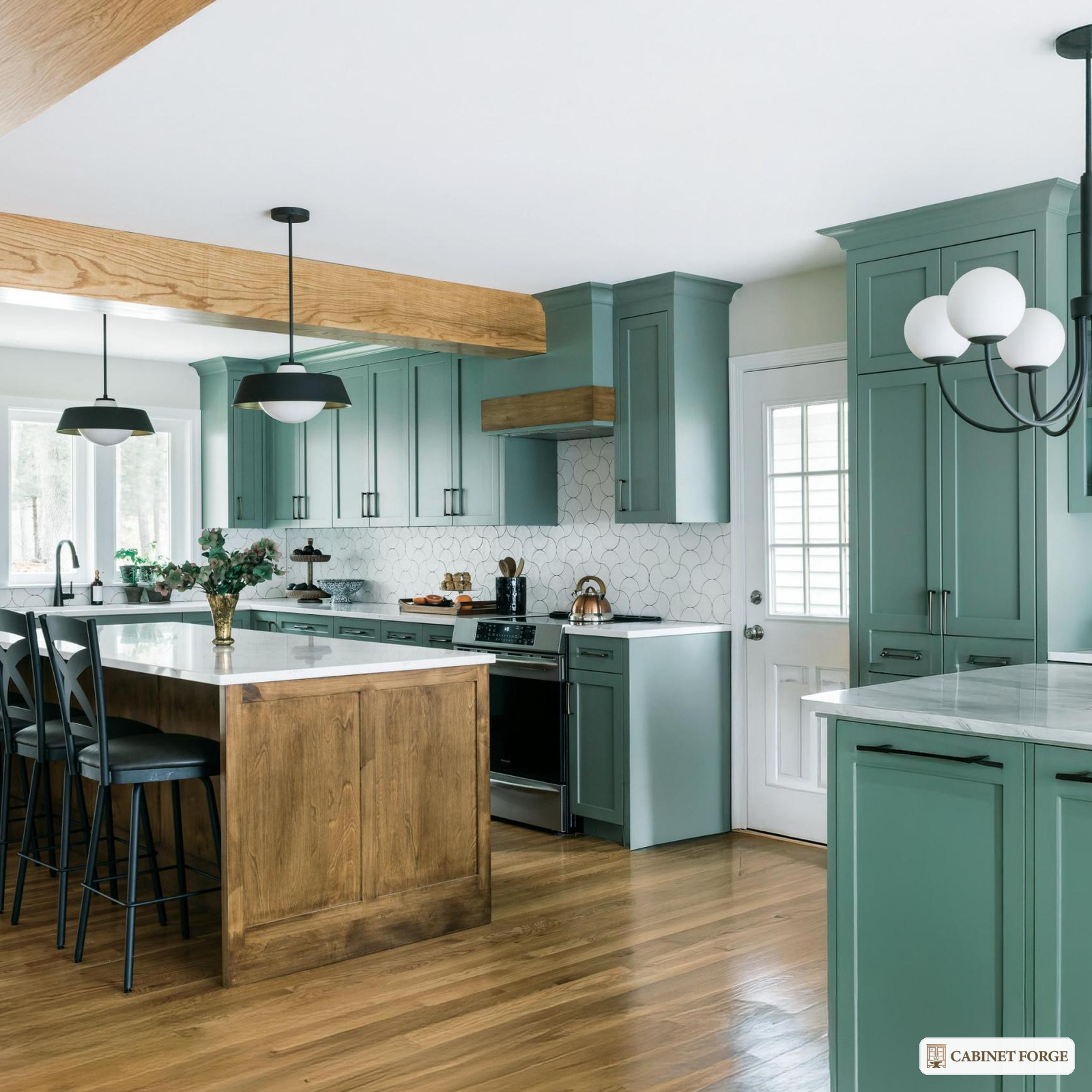 Cabinet Forge Sage Green Tall and Pantry Cabinet Set - room scene