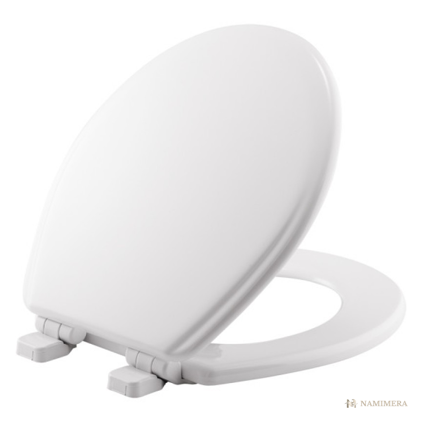 Namimera Enameled Wood Slow-Close Toilet Seat with Never-Loosen Mounting, White - product view