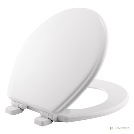 Namimera Enameled Wood Slow-Close Toilet Seat with Never-Loosen Mounting, White - product view