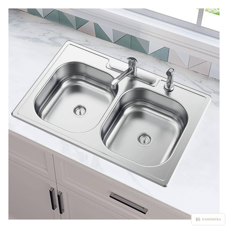 Namimera 33 in. Drop-In 50-50 Double Bowl 22-Gauge Stainless Steel Kitchen Sink - product view