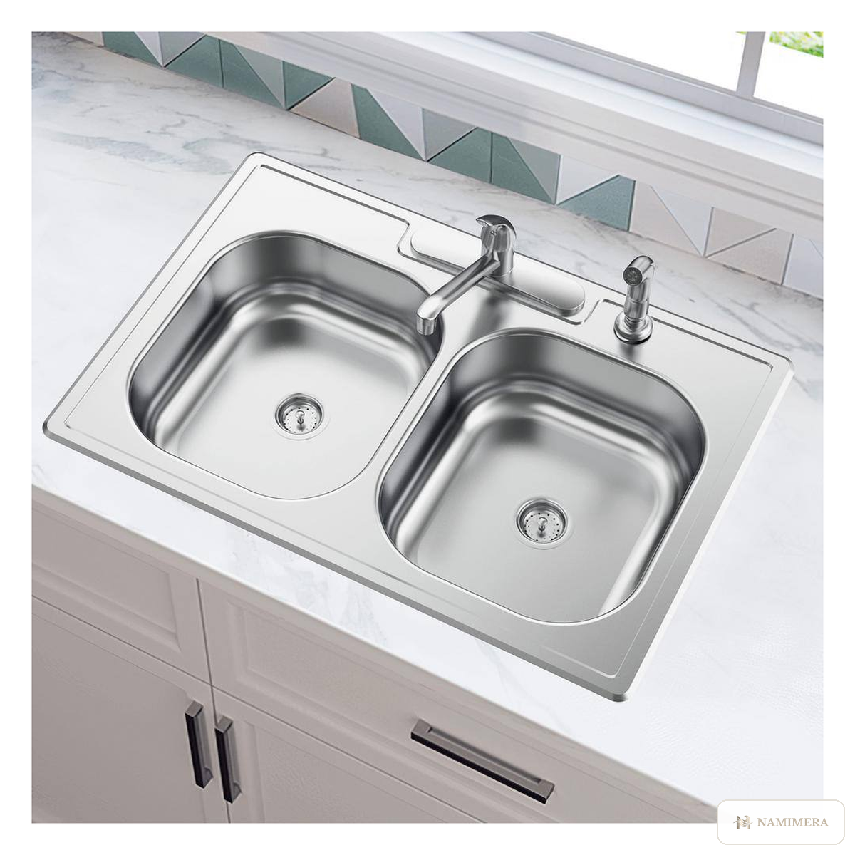 Namimera 33 in. Drop-In 20-Gauge Stainless Steel Kitchen Sink with Faucet and Sprayer - product view