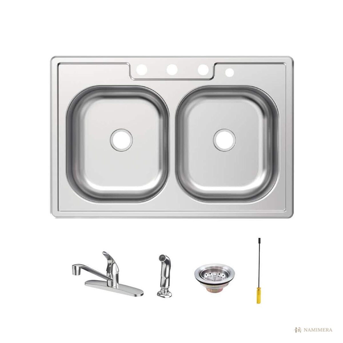 Namimera 33 in. Drop-In 20-Gauge Stainless Steel Kitchen Sink with Faucet and Sprayer - alternate view