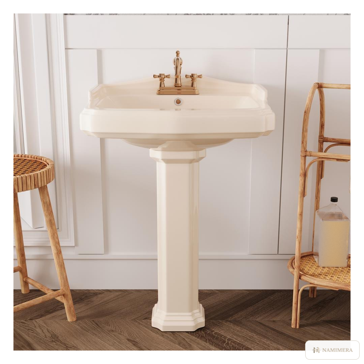 Namimera 23 in. Vitreous China Pedestal Bathroom Sink Combo, 4 in. Centerset, White - product view