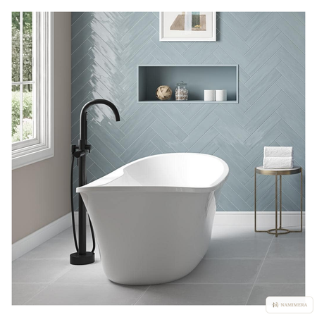 Namimera Freestanding Tub Filler with Hand Shower and Supply Lines, Matte Black - installed view