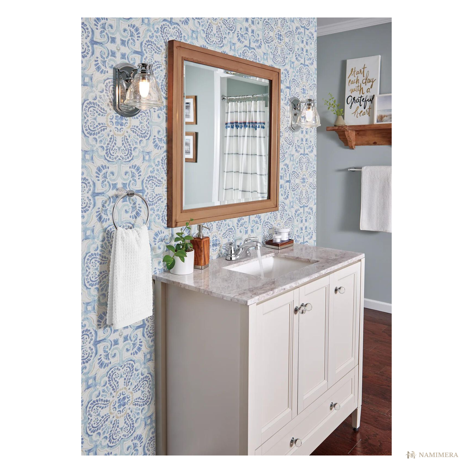 Namimera 4 in. Centerset Double-Handle Bathroom Faucet with Drain, 1.2 GPM, Polished Chrome - installed view